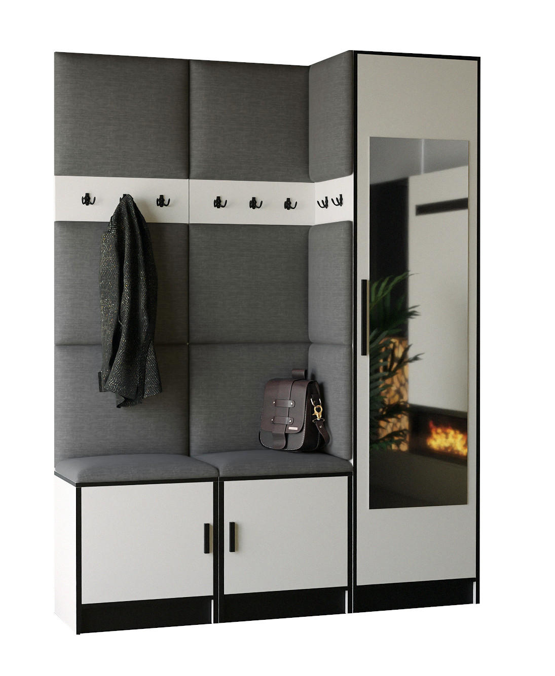 Kier Furniture PŘEDSÍŇOVÁ STĚNA ROJ 20 - 159,6x205x39cm Bílá & šedá látka
