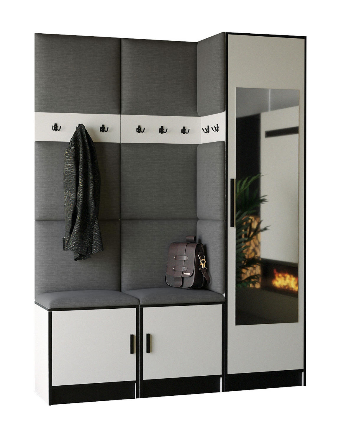 GARDEROBE ROJ 20 - 159,6x205x39cm Weiß + Stoff Grau - Weiß/Grau, Holzwerkstoff (159.6/205/39cm) - Kier Furniture