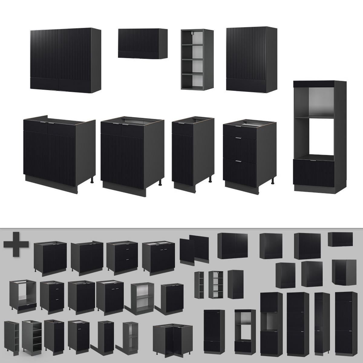 KÜCHENZEILE Fame-Line, Schwarz gestreift/Anthrazit, 280 cm, AP Eiche - Anthrazit/Schwarz, Holzwerkstoff (280/81.6/60cm) - Vicco