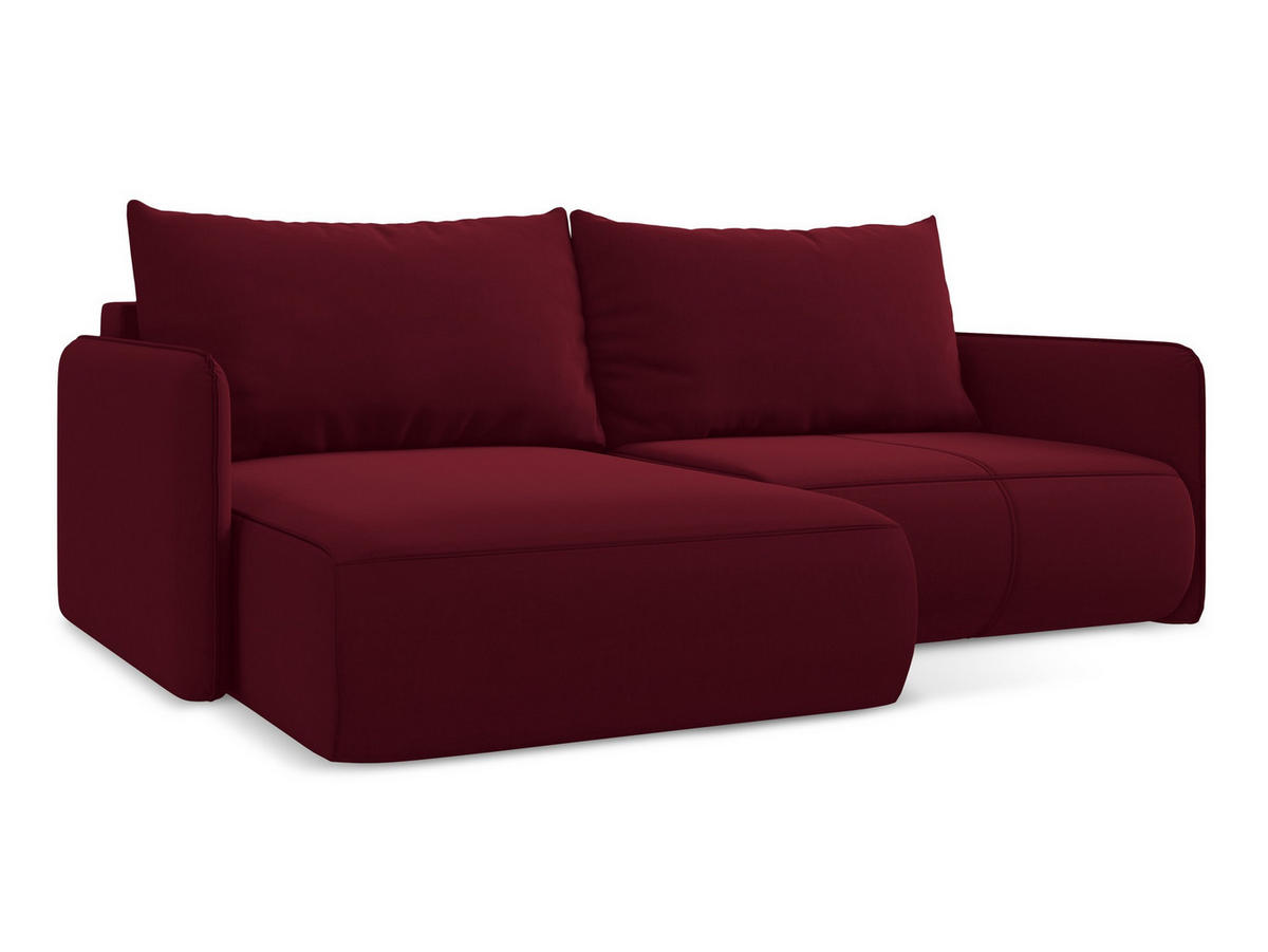 ECKSOFA mit Schlaffunktion Samt Stoff Rot - Bordeaux/Rot, Kunststoff/Textil (148/207cm) - Makamii