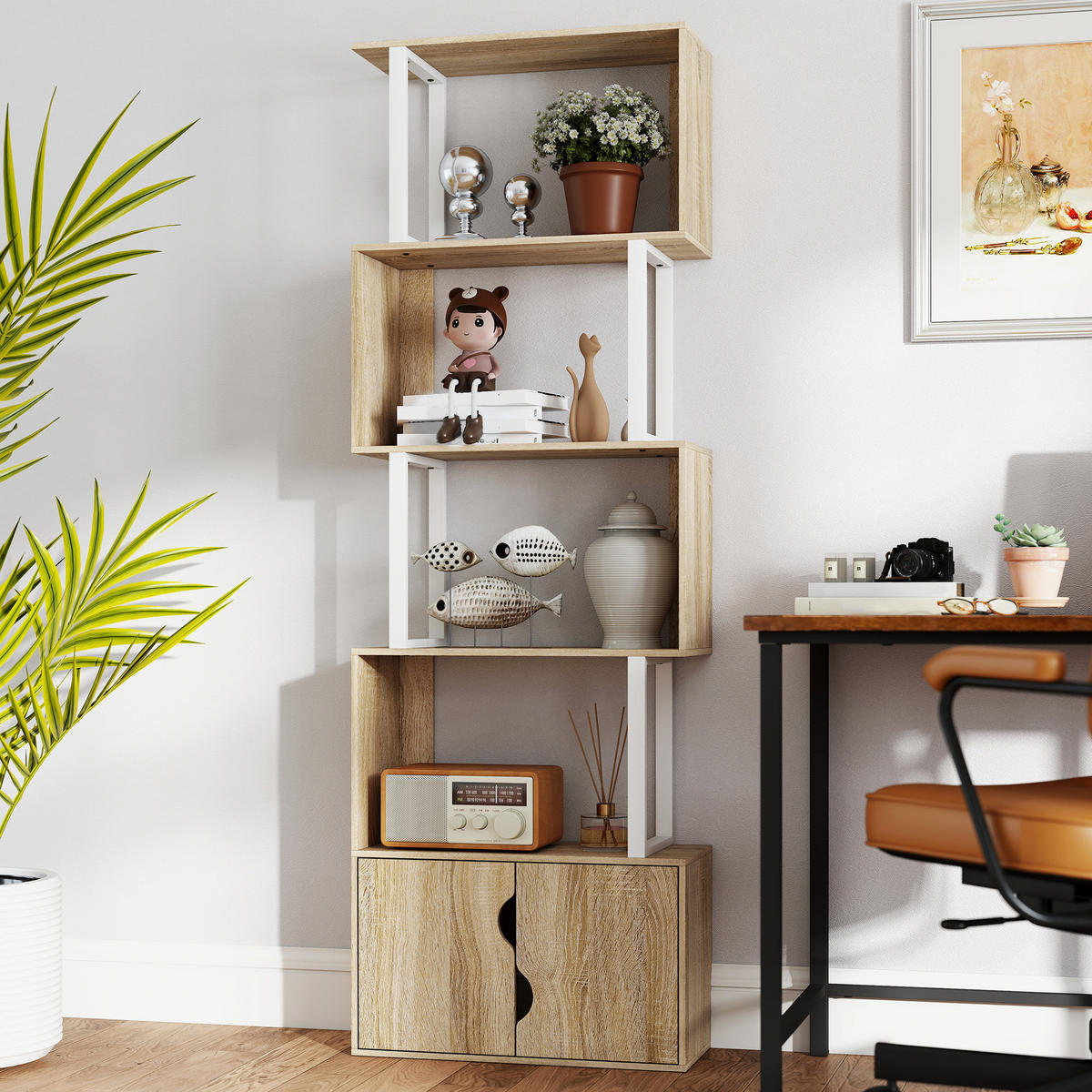 REGAL DE-15536 5 Ebenen + Doppeltürschrank Naturholz - Naturfarben, Holzwerkstoff (60/179.2/23.8cm) - ComfortXL