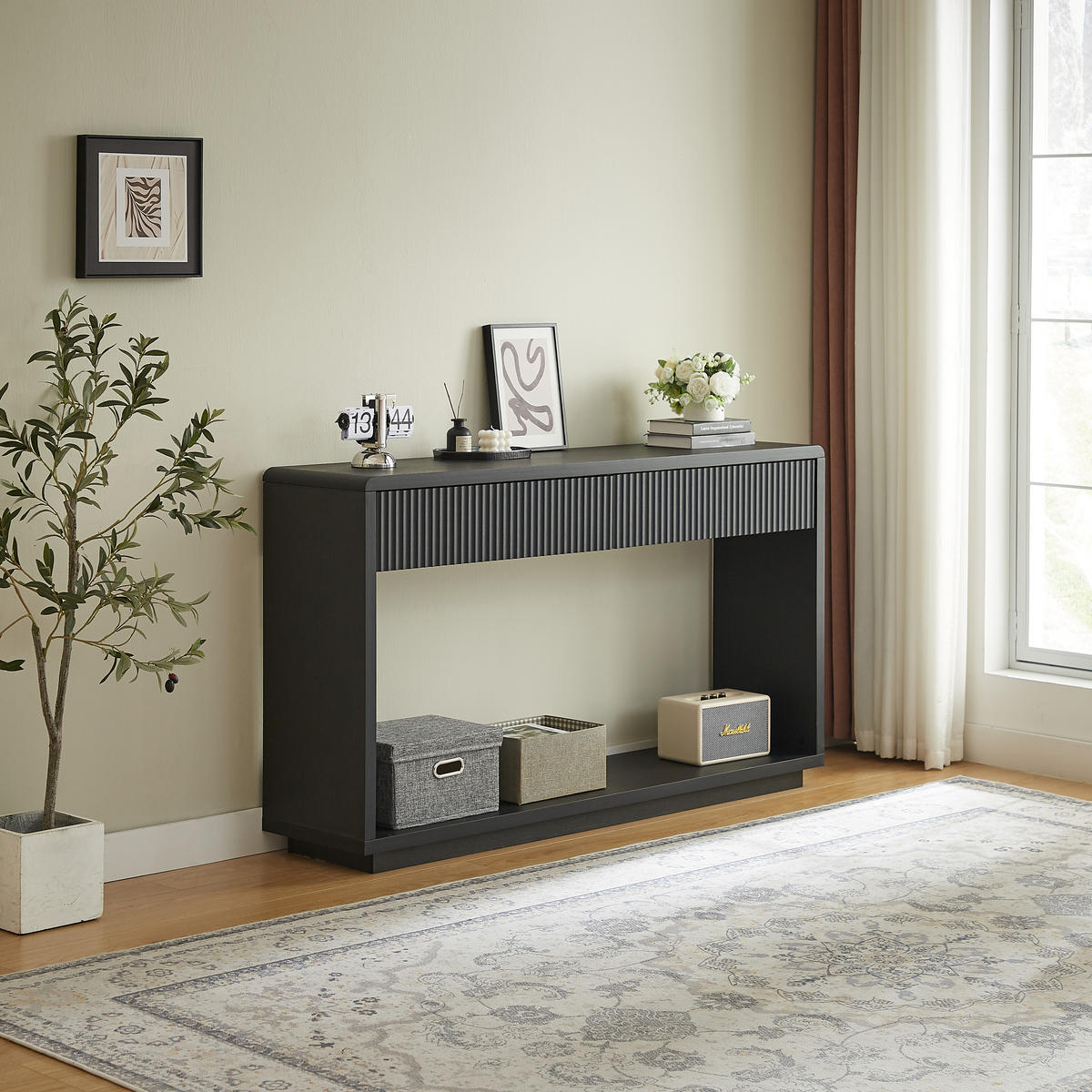 KONSOLENTISCH DE-37301 150 cm breit mit 2 Schubladen Schwarz - Schwarz, Holzwerkstoff (150/35/85cm) - ComfortXL