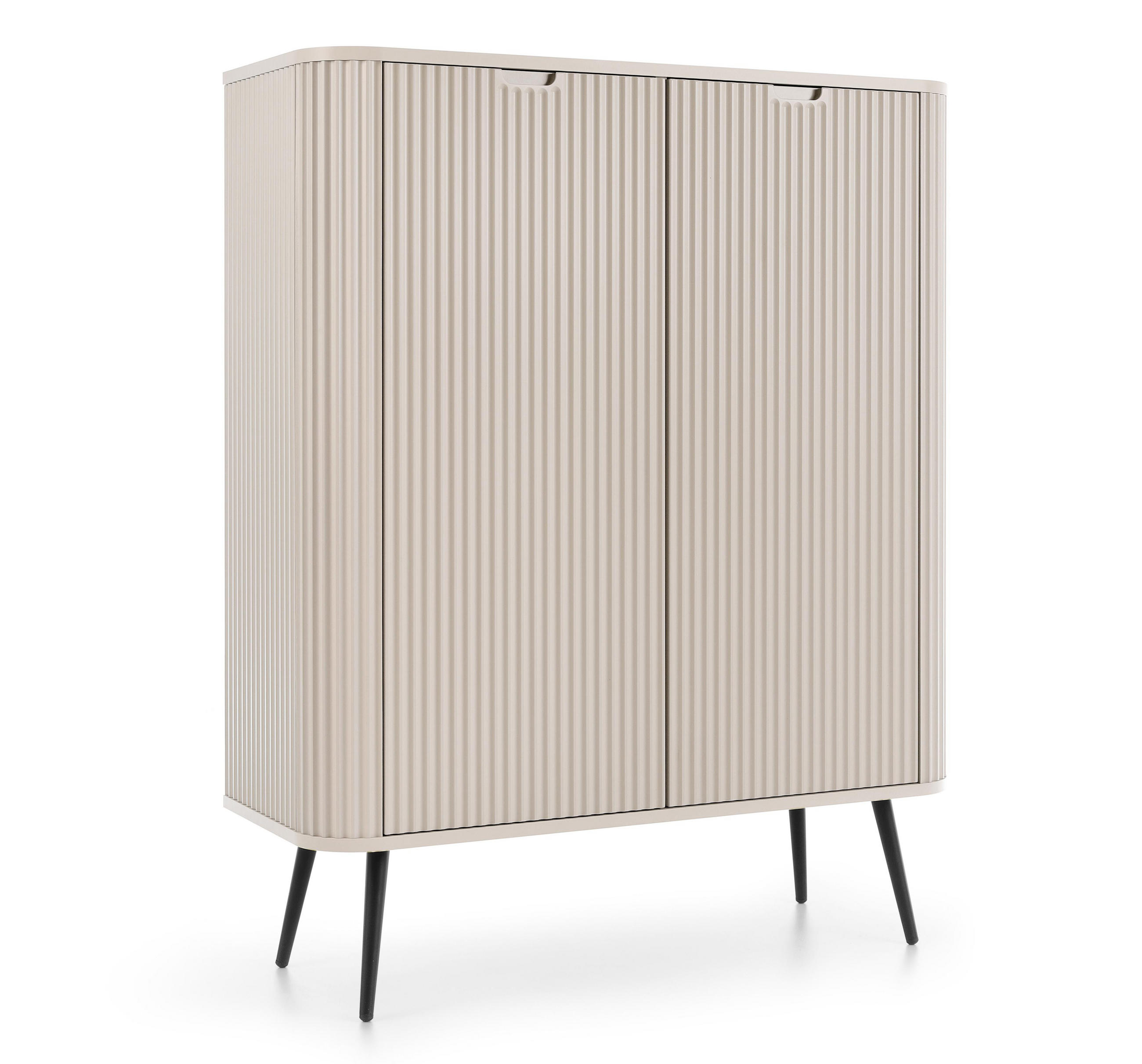 HIGHBOARD Salvia 2T Beige, Schwarz 103/129/39 cm – mit geriffelten Fronten und hohen Beinen - Beige/Schwarz, Holzwerkstoff/Metall (103/129/39cm) - AX Living