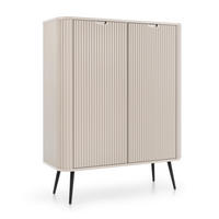 HIGHBOARD Salvia 2T Beige, Schwarz 103/129/39 cm – mit geriffelten Fronten und hohen Beinen - Beige/Schwarz, Holzwerkstoff/Metall (103/129/39cm) - AX Living