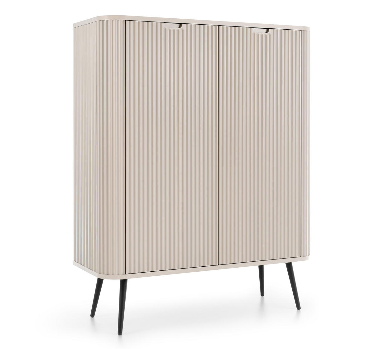 HIGHBOARD Salvia 2T Beige, Schwarz 103/129/39 cm – mit geriffelten Fronten und hohen Beinen - Beige/Schwarz, Holzwerkstoff/Metall (103/129/39cm) - AX Living
