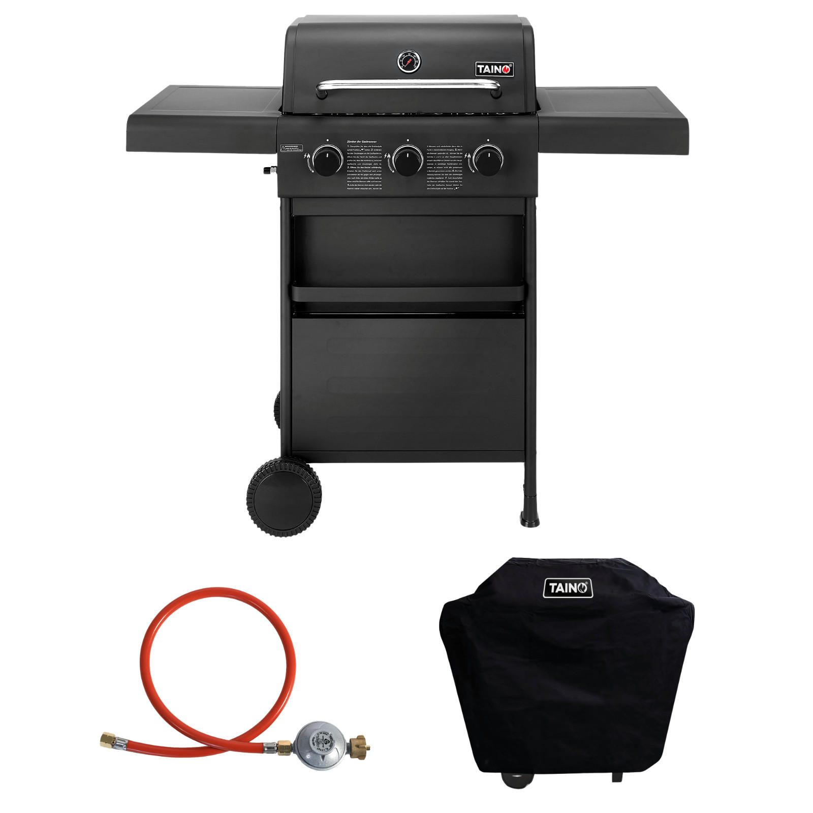 GASGRILL COMPACT 3+0 Set - Schwarz, Metall (113/100/48cm) - TAINO