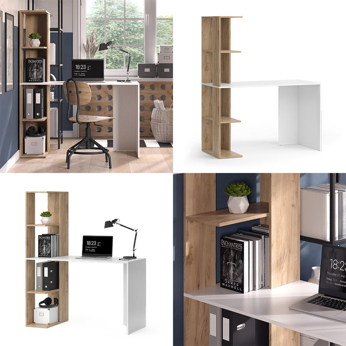 PSACÍ STŮL Tower Bílá/Sonoma - bílá/Sonoma dub, kompozitní dřevo (55.2/122.2/75.8cm) - Vicco