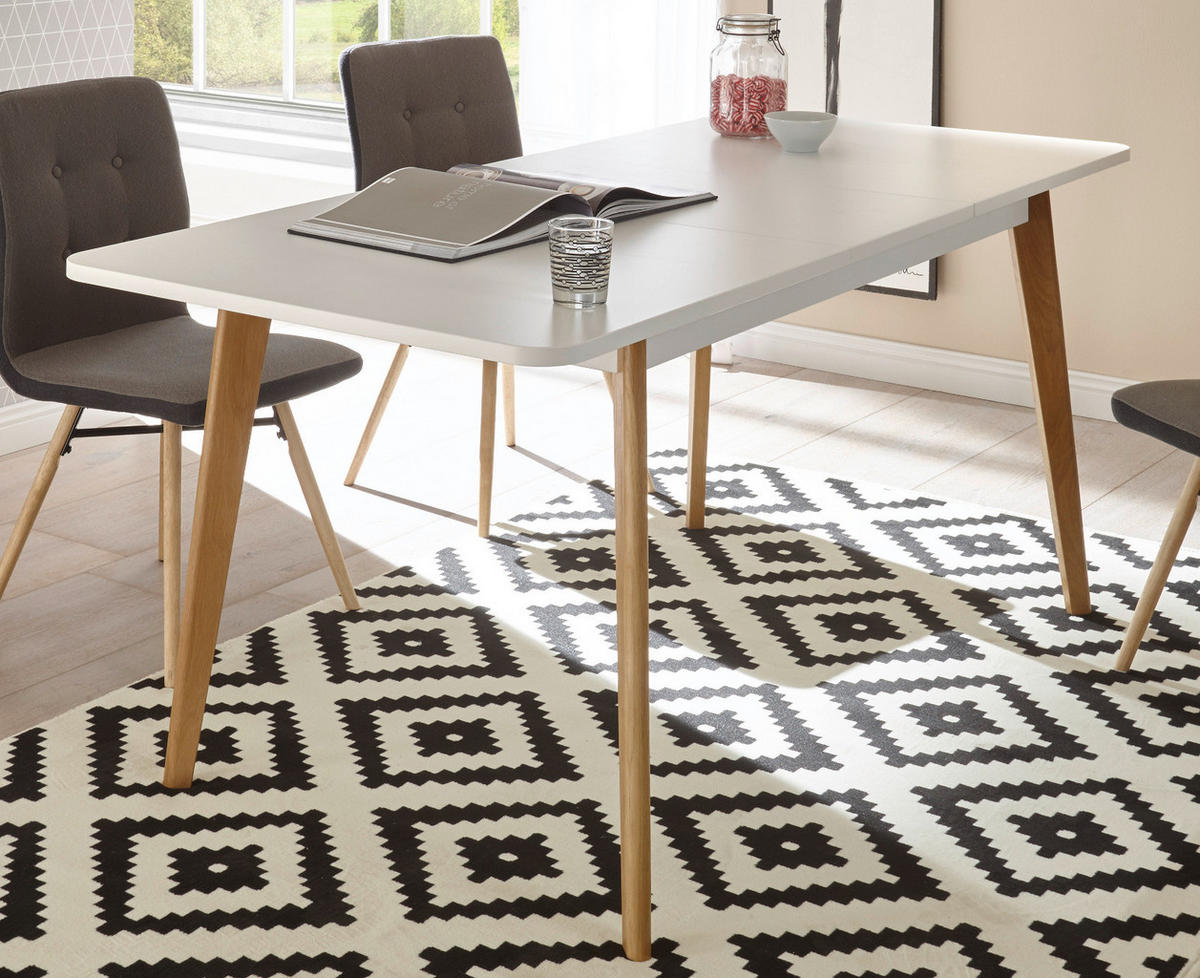 ESSTISCH weiß Eiche Riviera, Küchentisch skandinavisch ausziehbar mit Einlegeplatte 140-180 x 80 cm - Eichefarben/Weiß, Holzwerkstoff (140/80/75cm) - Furn.Design