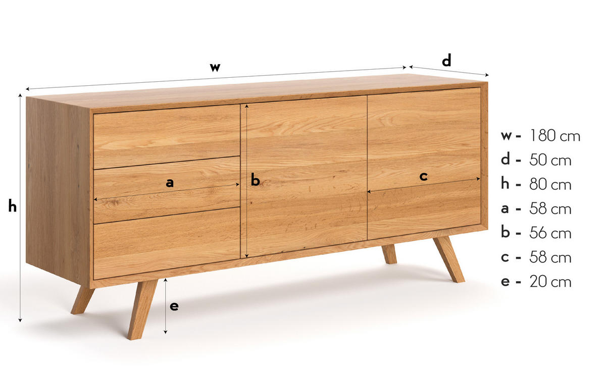 SIDEBOARD Quatro aus massivem Eichenholz 180 cm - Eichefarben/Naturfarben, Holz (180/80/50cm) - Danzz