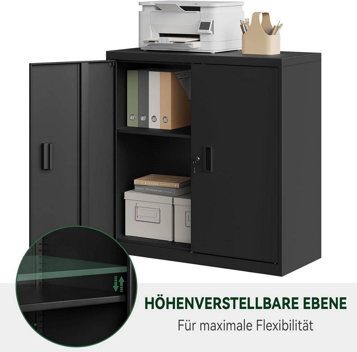 AKTENSCHRANK abschließbar, 90x92x40cm, Metall, Schwarz - Schwarz, Metall (90/92.5/40cm) - Woltu