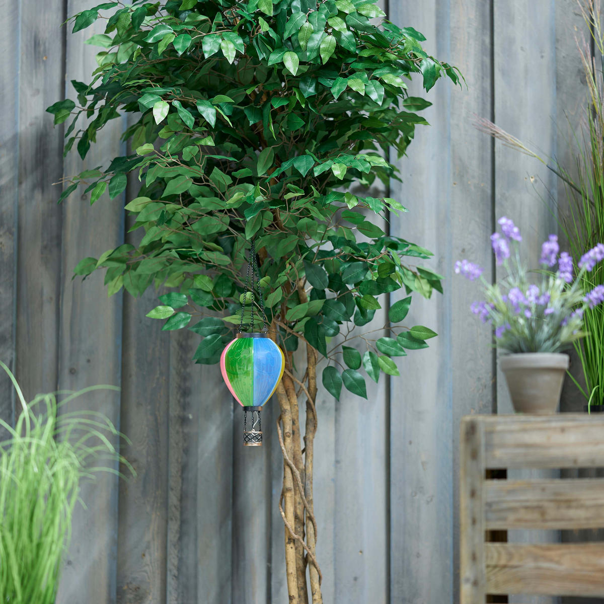 LED-SOLAR-LATERNE - Heißluftballon-Design aus robustem Kunststoff für stimmungsvolle Gartenbeleuchtung - Grün, Kunststoff (19/19/58cm) - Northpoint