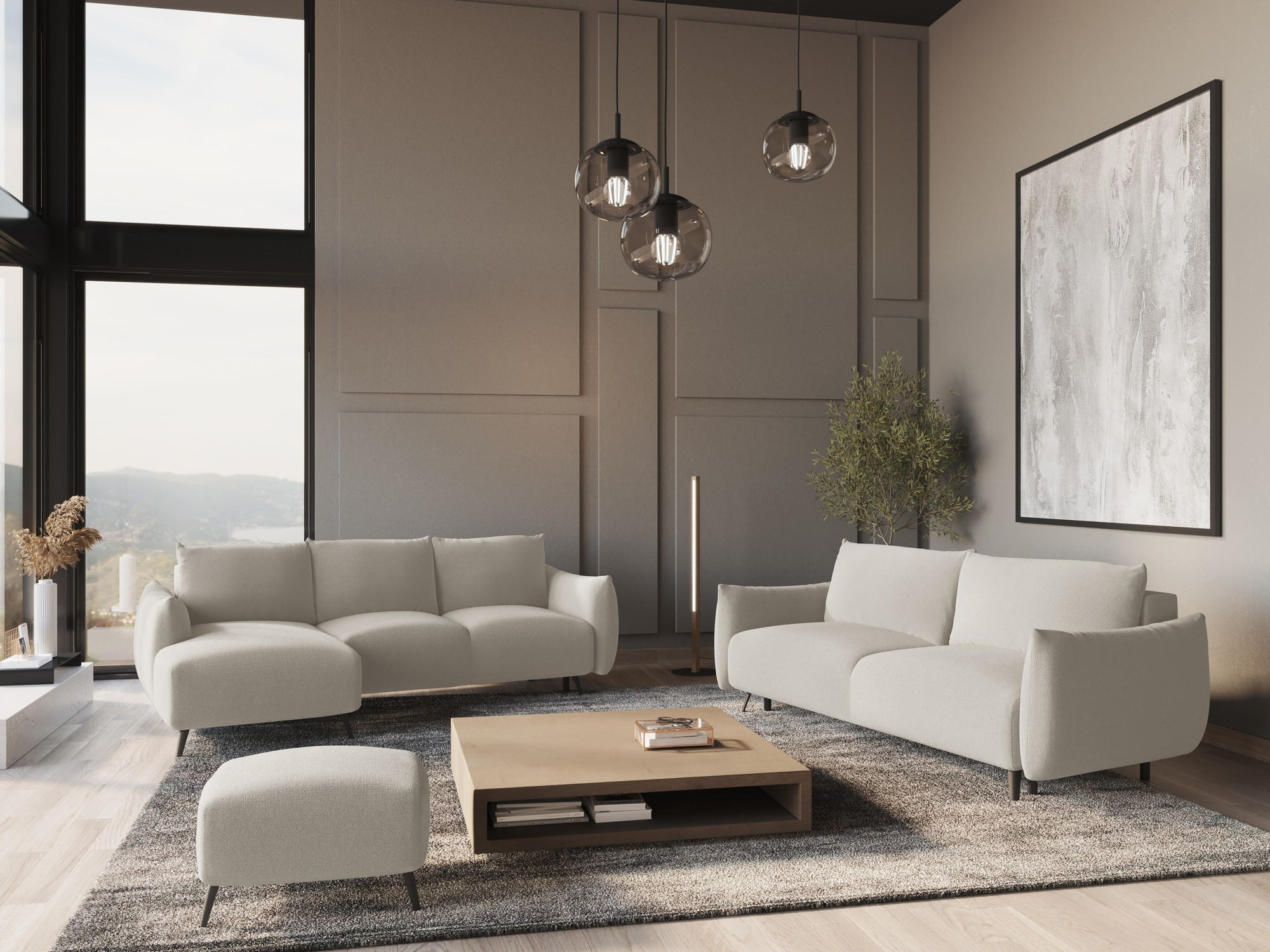 ECKSOFA mit Schlaffunktion Chenille Stoff Grau - Silberfarben/Schwarz, Textil/Metall (162/242cm) - Makamii