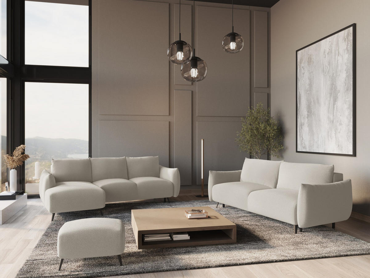 ECKSOFA mit Schlaffunktion Chenille Stoff Grau - Silberfarben/Schwarz, Textil/Metall (162/242cm) - Makamii