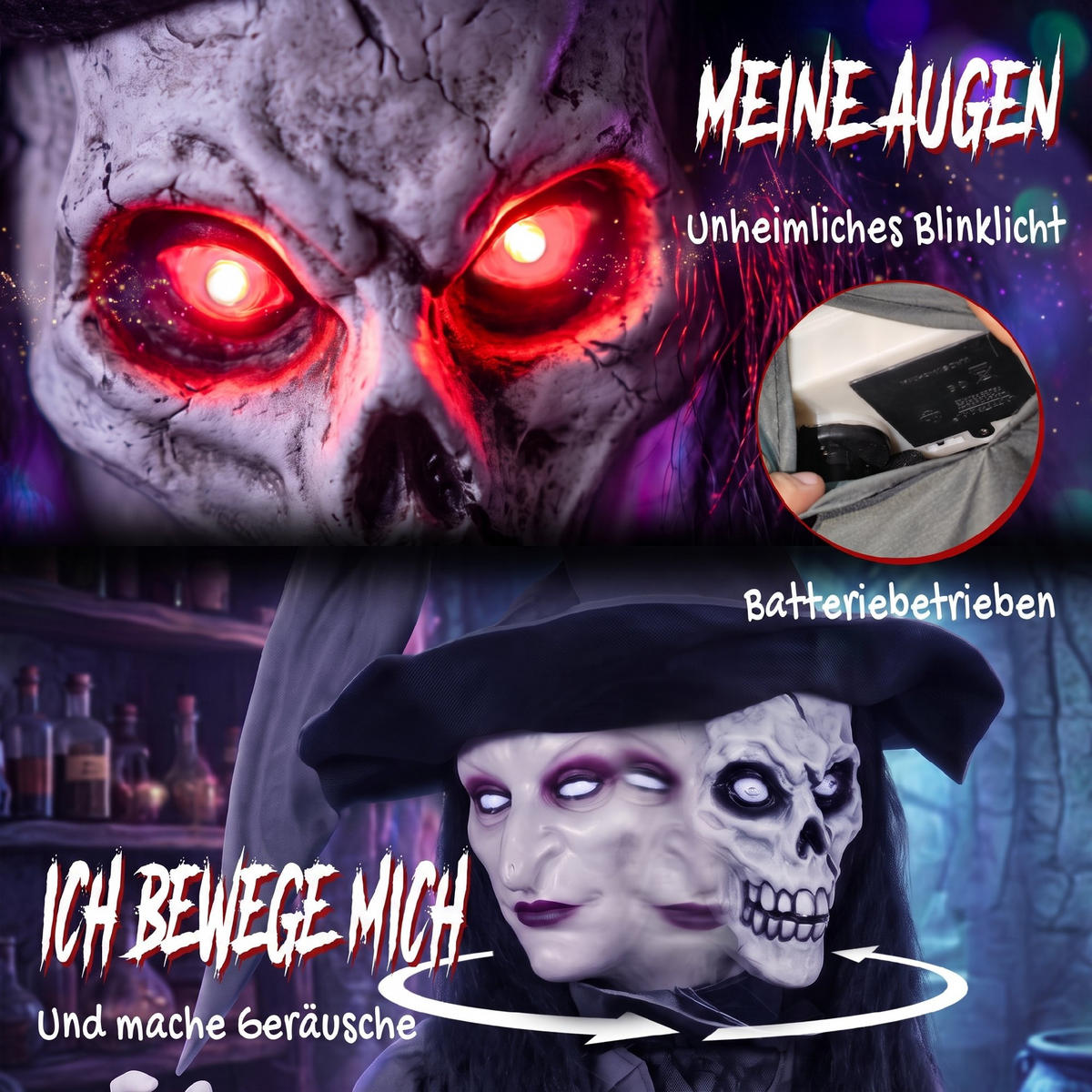 HALLOWEEN-HEXE Metall Polyesterfaser Dunkelgrau - Dunkelgrau, Metall (18/180/70cm) - HOMCOM