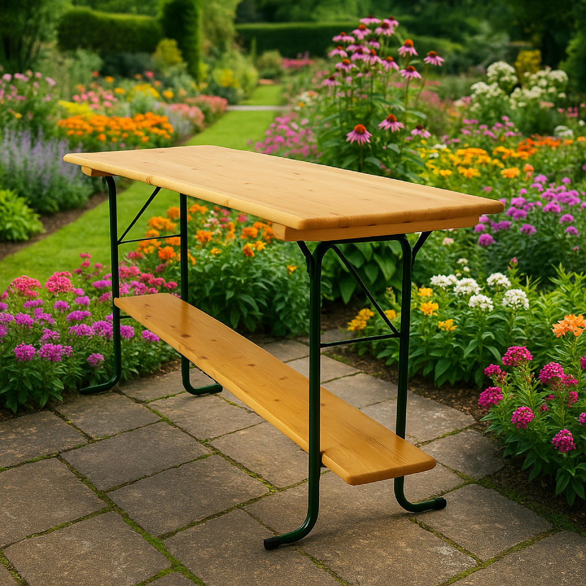 STEHTISCH Mino - 220cm klappbar, Bistrotisch Metall + Holz lackiert, Bartsich mit Fuss-Stütze - Braun, Metall (70/220/110cm) - TPFGarden