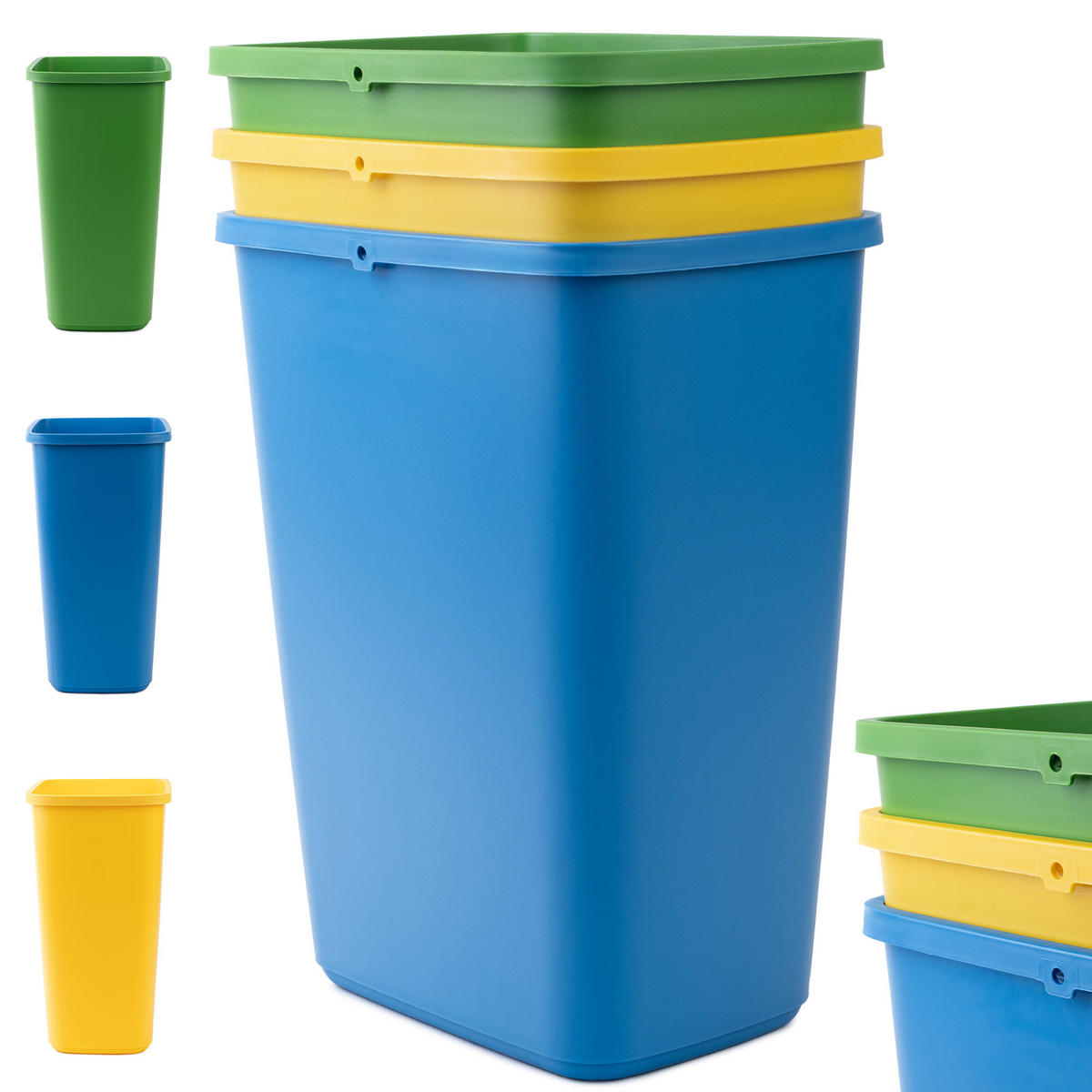 ABFALLBEHÄLTER-SET 3x12L - Blau/Gelb, Kunststoff (18/33cm) - KADAX