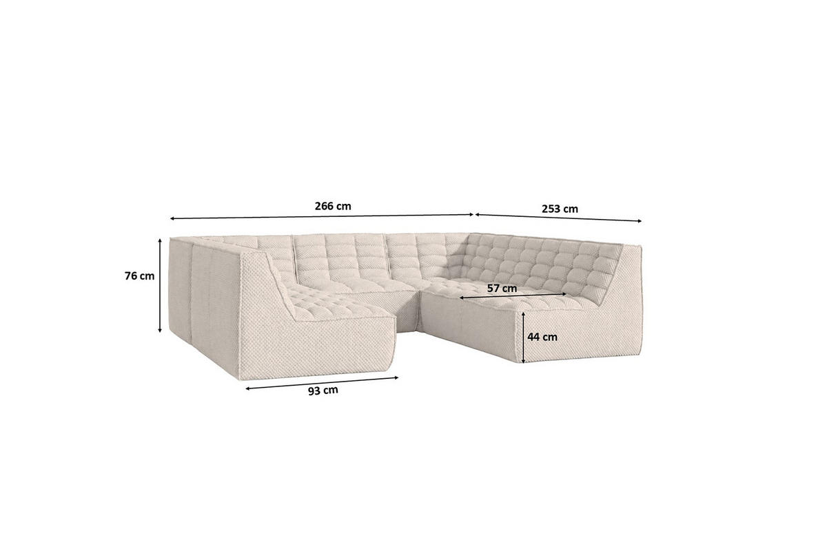 ROHOVÁ SEDAČKA modulární Corner ve tvaru U, plyšová tkanina Pop, Béžová, LAZY U CORNER - béžová, dřevo (266/76/253cm) - Kaiser Möbel