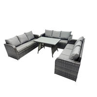 GARTENMÖBELSET mit ESSTISCH, 3-SITZER SOFA Polyrattan 9-Sitzer - Dunkelgrau/Grau, Glas/Kunststoff - Fimous