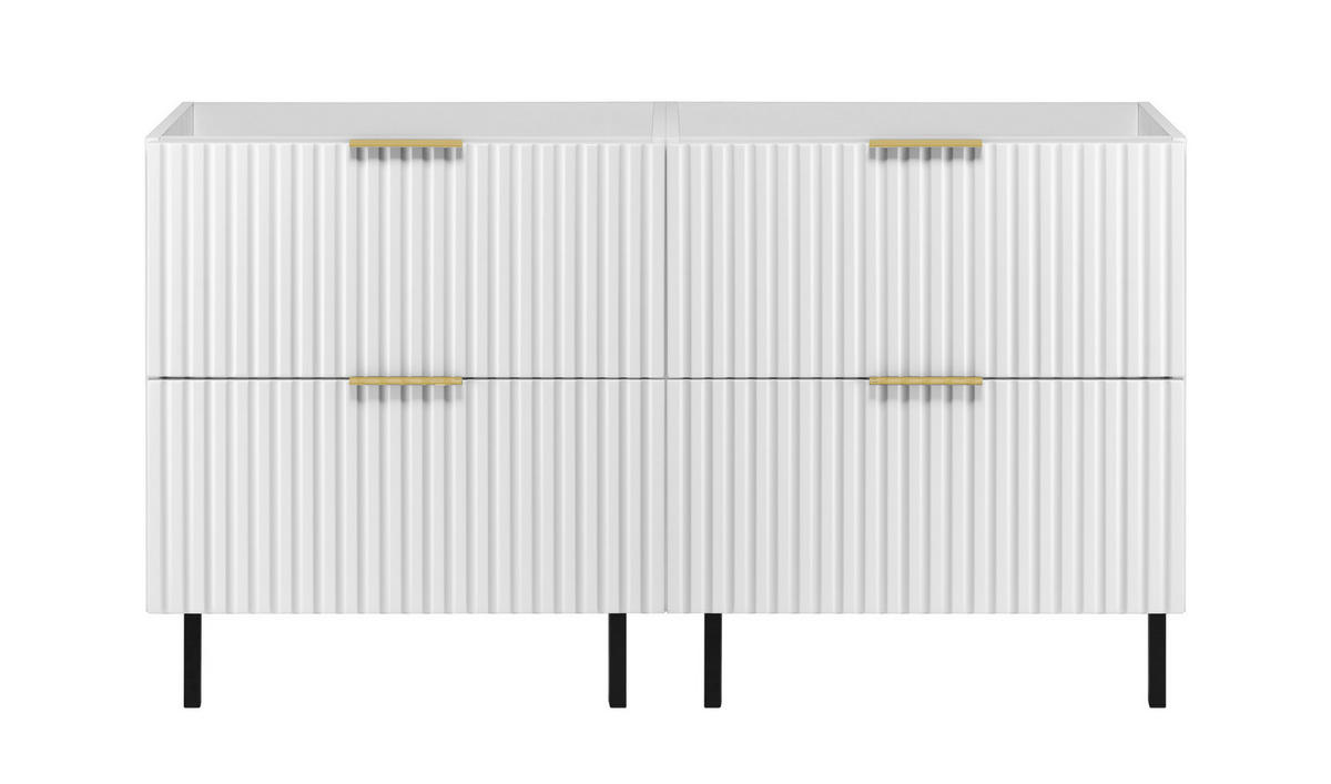 WASCHBECKUNTERSCHRANK, Weiß, 120 (2 x 60) x 77 x 46 cm, goldener Griff, schwarze Beine, ohne Arbeitsplatte - Goldfarben/Weiß, Holzwerkstoff (120/77/46cm) - 3XE LIVING