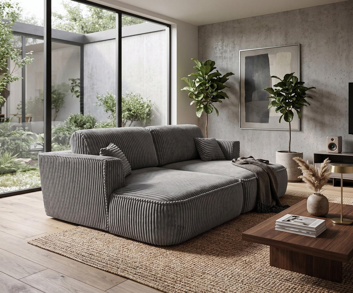 BIGSOFA COZI, Grau mit Cordbezug - Grau, Kunststoff/Textil (240/87/180cm) - KS Home Concept