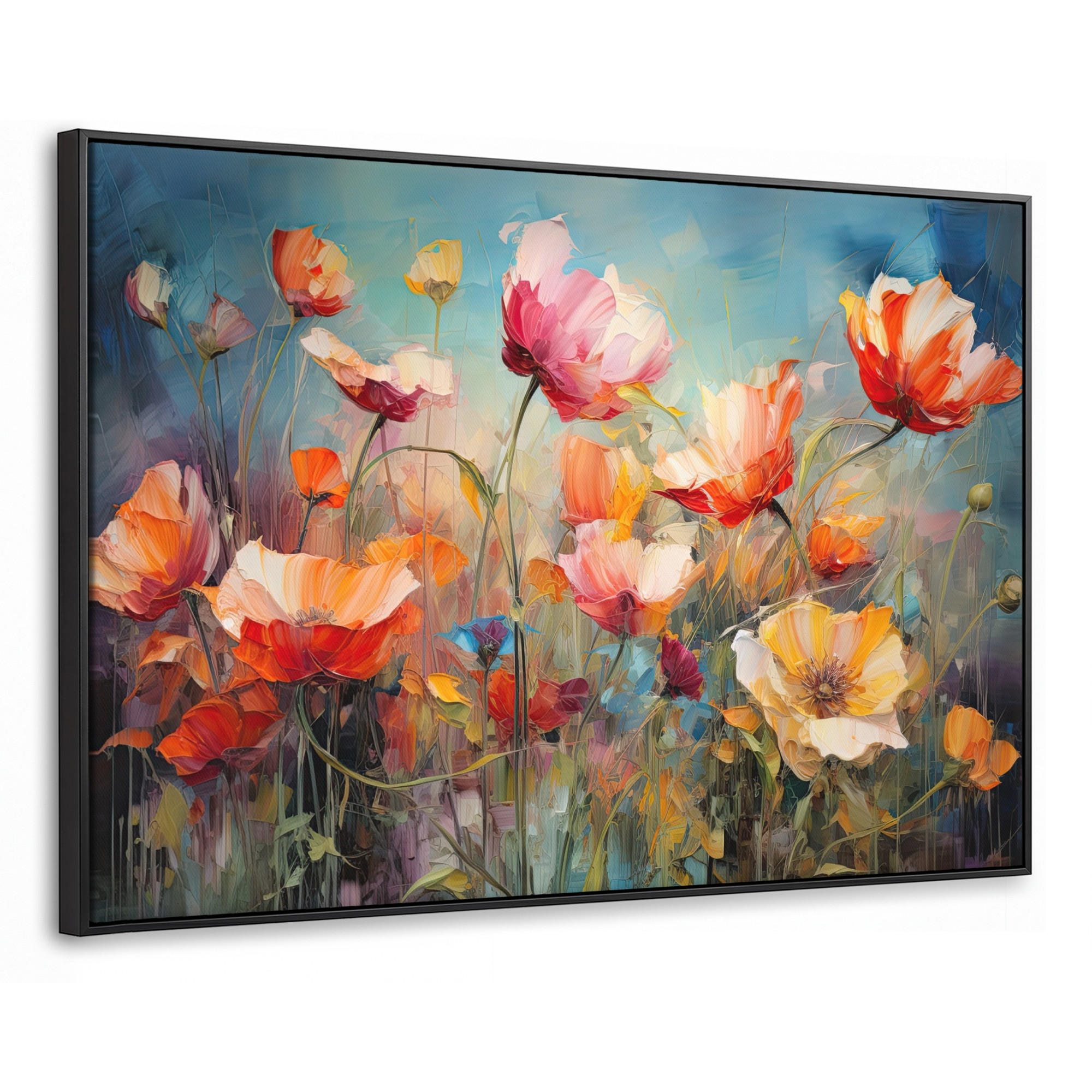 LEINWAND Bilder mit Rahmen - Blumen - Aquarell - Kunst - Botanisch - Natur - 150x100 - Orange, Textil (150/100cm) - MuchoWow