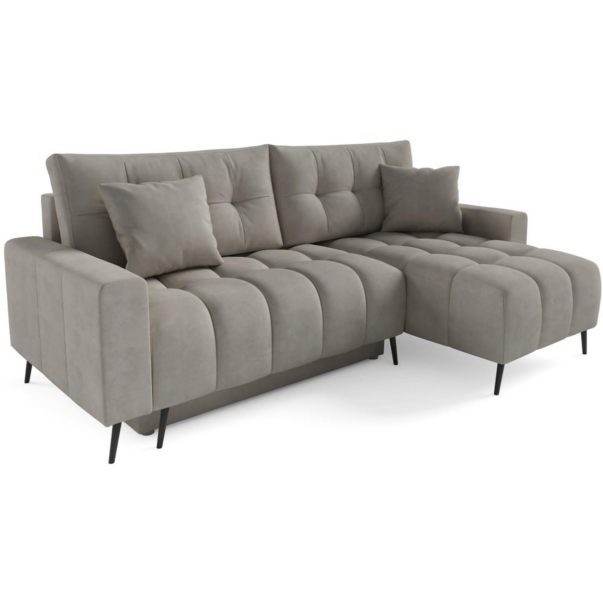 ECKSCHLAFSOFA Denver im Veloursstoff, Dunkelbeige - Beige/Schwarz, Textil (232/148cm) - Beautysofa