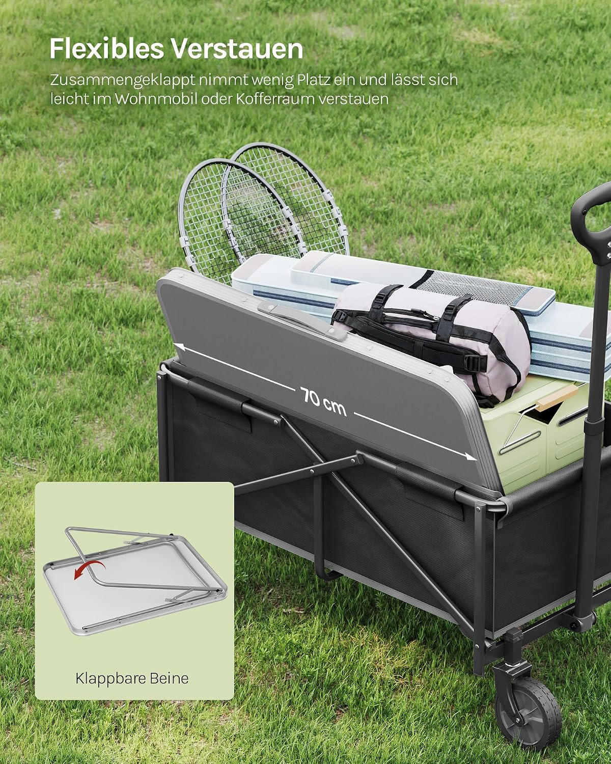 CAMPINGTISCH mit Griff Klappbar 70 x 50 x 60 cm Grau - Grau, Metall (70/50/60cm) - Woltu