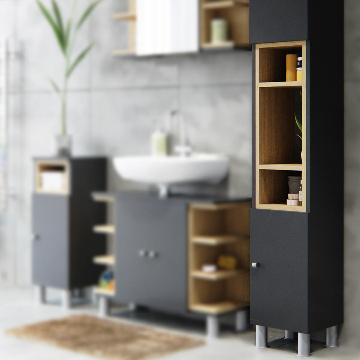 BADSCHRANK Aquis Anthrazit 30 x 190 cm - Anthrazit, Holzwerkstoff (30/190/30cm) - Vicco