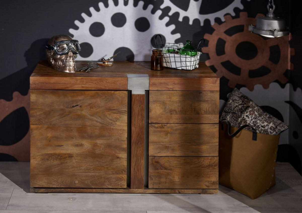 SIDEBOARD Mango 115x45x75 braun lackiert Amsterdam #09 - Braun, Holz (115/75/45cm) - Massivmoebel24