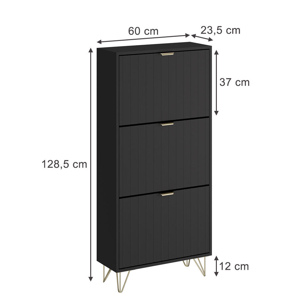 SCHUHSCHRANK Helge Schwarz 60 x 128.5 cm 3 Fächer - Schwarz, Holzwerkstoff (60/128.5/23.5cm) - Vicco