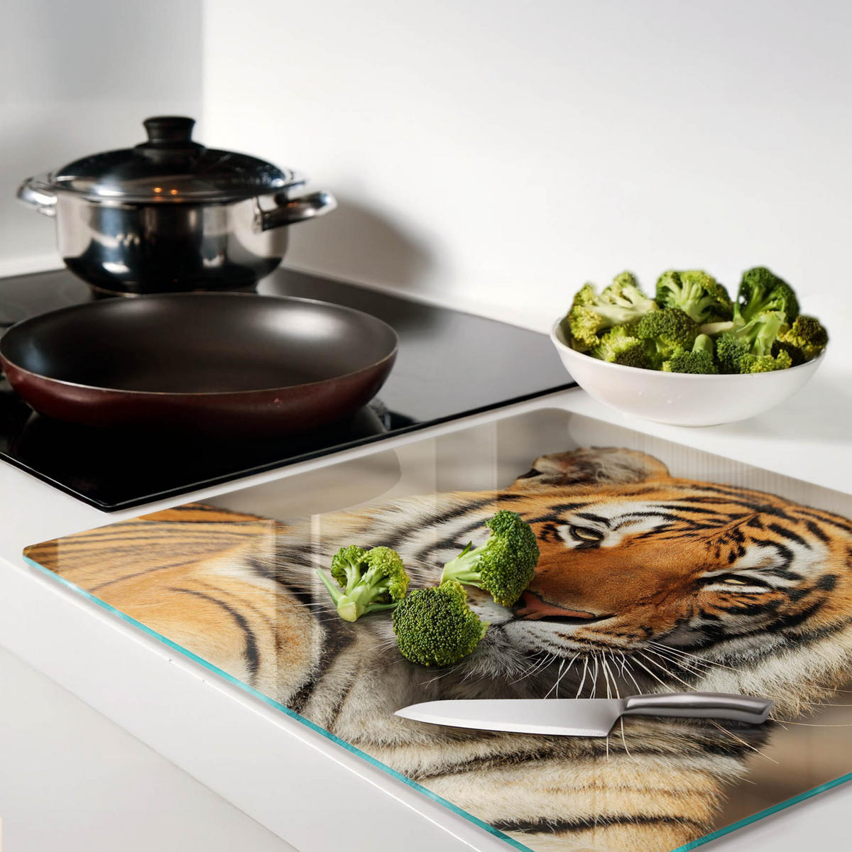 GLASPLATTE 60x52 cm Bengalischer Tiger - Braun, Glas (60/0.4/52cm) - TULUP