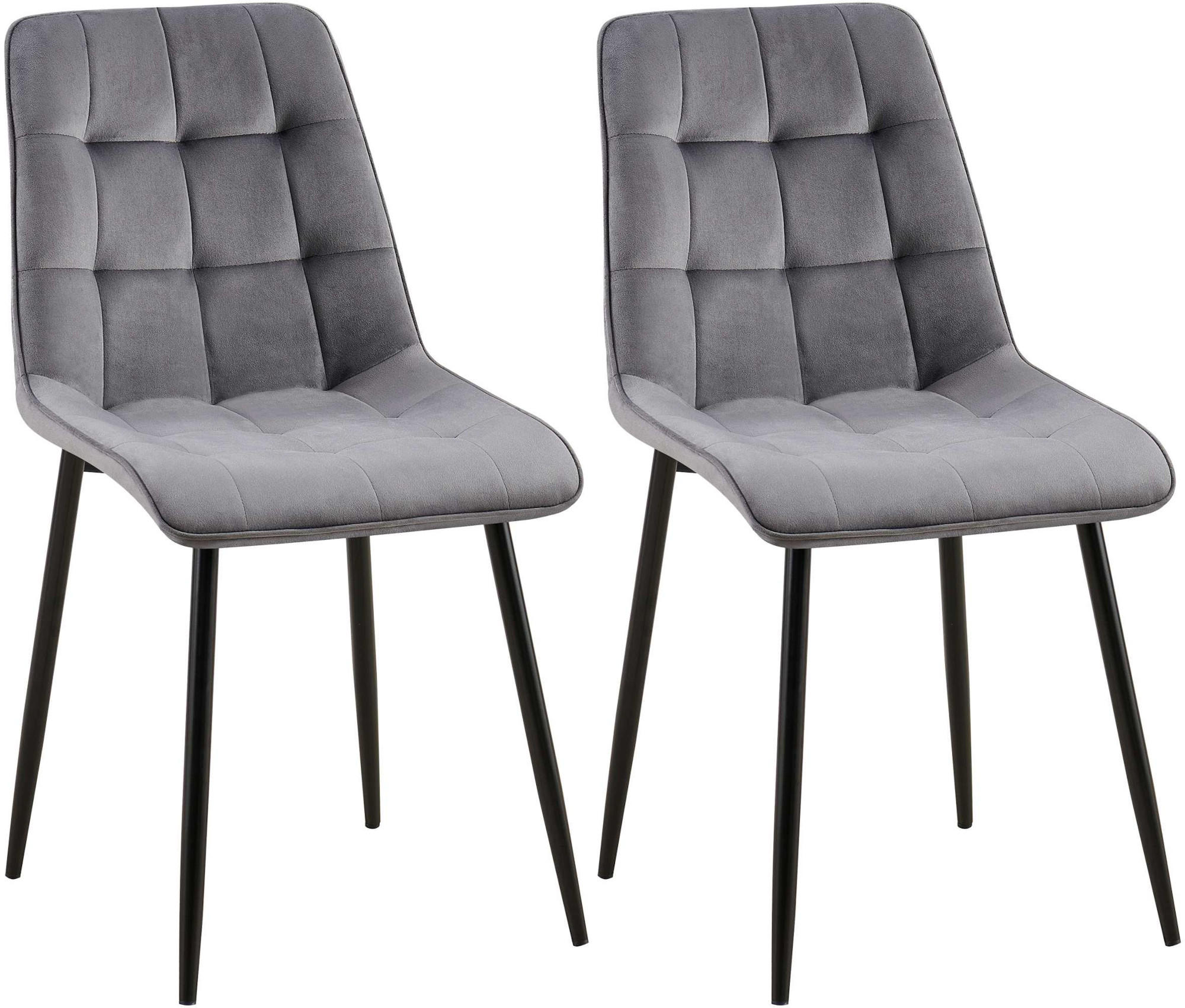 STUHL 2er Set Samt Dunkelgrau - Dunkelgrau/Schwarz, Textil/Metall (47/89/61cm) - CLP