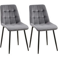 STUHL 2er Set Samt Dunkelgrau - Dunkelgrau/Schwarz, Textil/Metall (47/89/61cm) - CLP