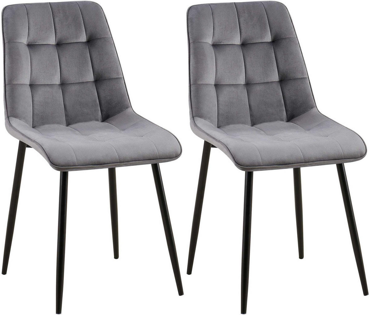STUHL 2er Set Samt Dunkelgrau - Dunkelgrau/Schwarz, Textil/Metall (47/89/61cm) - CLP