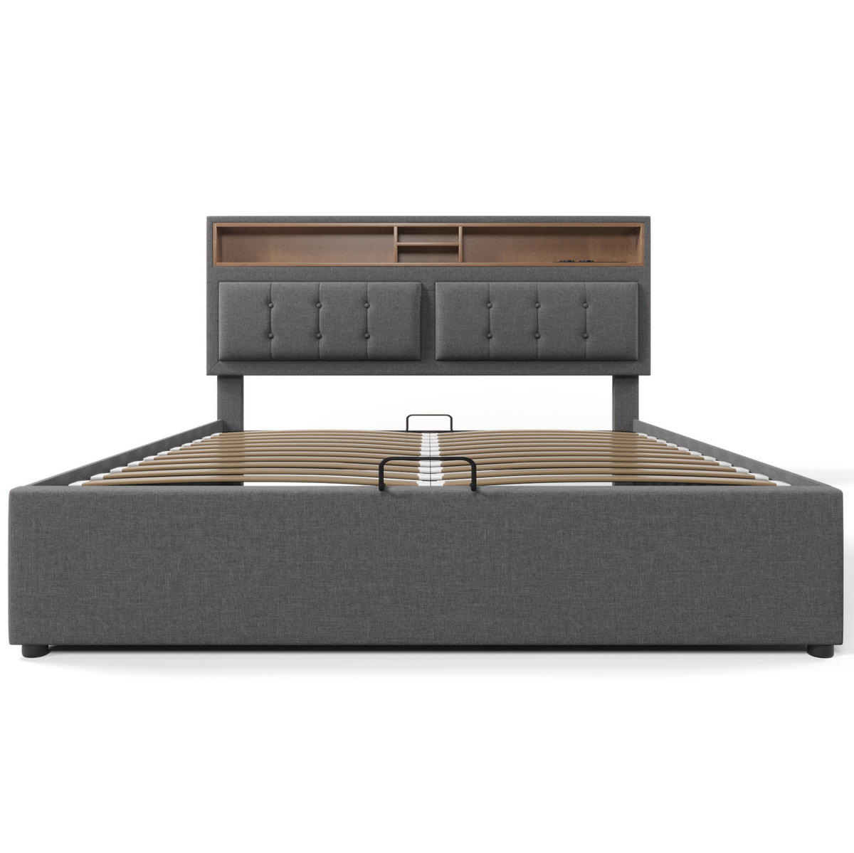 POLSTERBETT mit Bettkasten 140/200 cm in Grau mit USB-C, Steckdosen und Lattenrost - Grau, Textil (140/200cm) - BEAOK