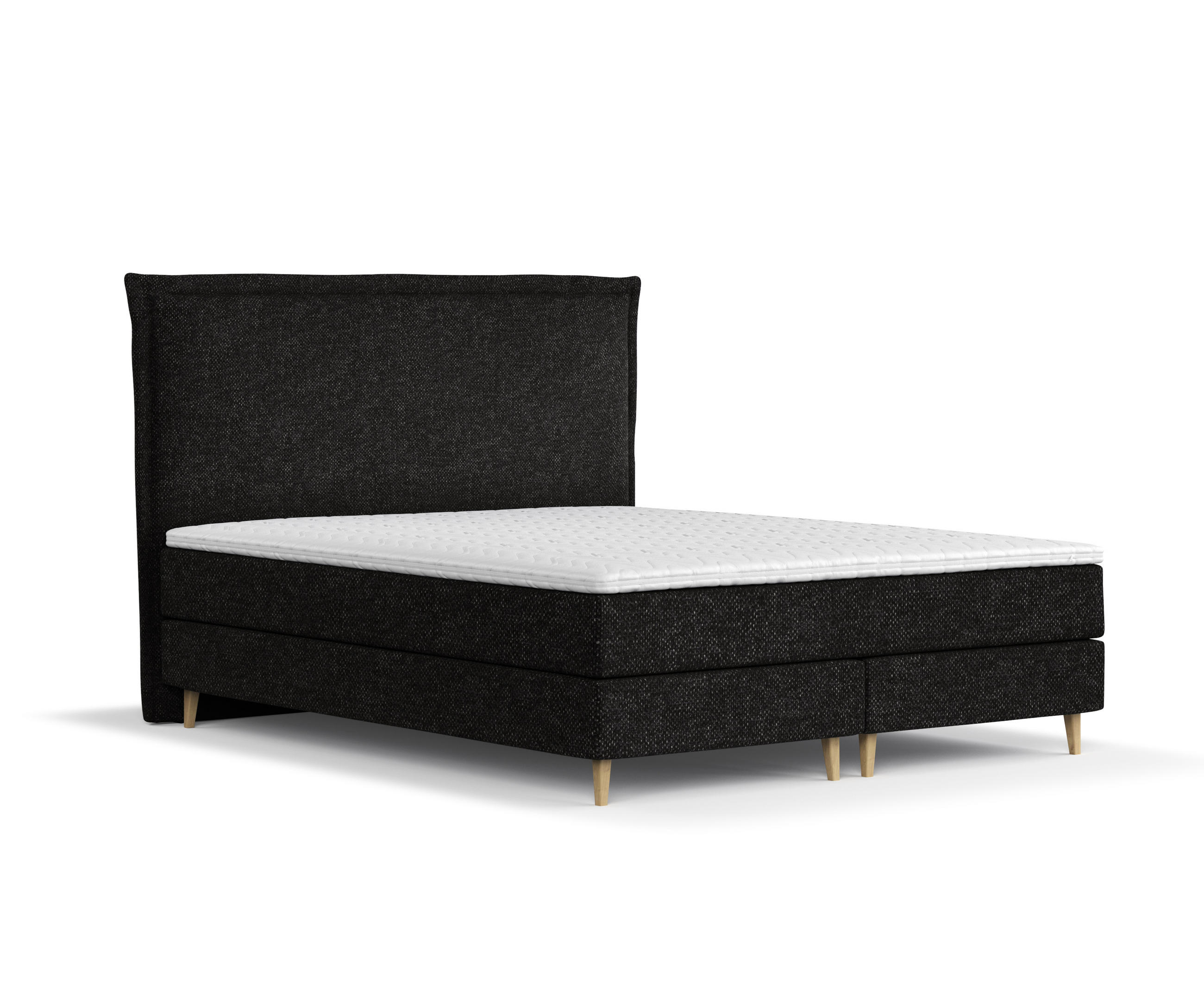 KONTINENTALBETT Calma Schwarz 120/200 cm mit Matratze und Topper - Schwarz/Naturfarben, Holz/Holzwerkstoff (120/200cm) - Maison de Reve