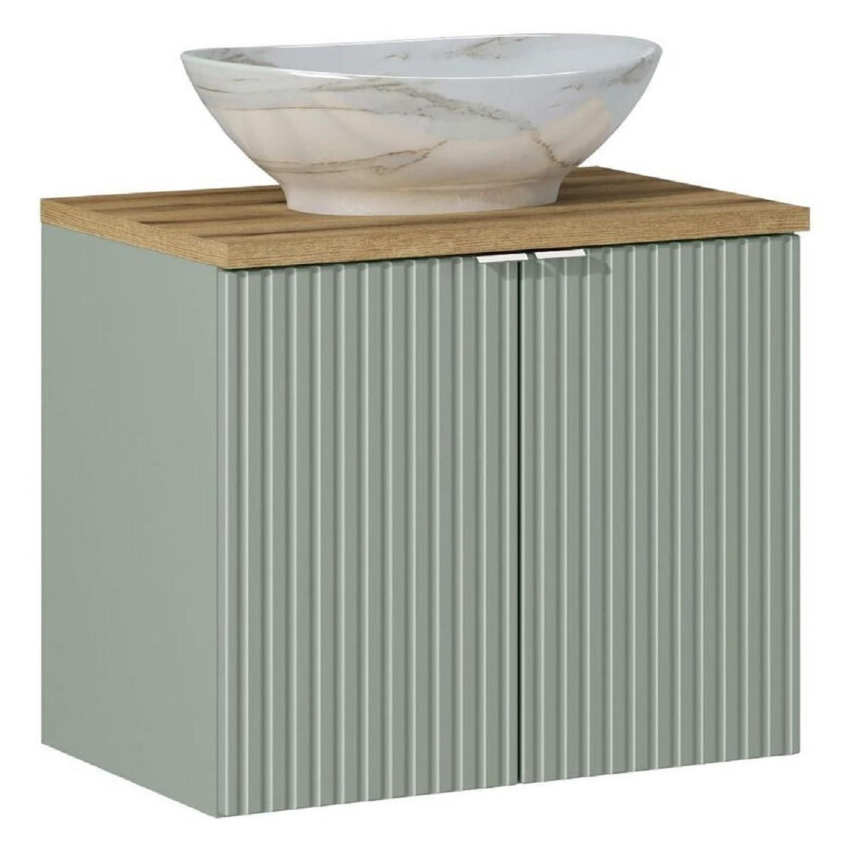 WASCHTISCHKOMBI 60 cm 3 Teile - Line Reed Green L BM85 in Schilfgrün/ Evoke Eiche - Eiche Artisan/Grün, Holz (60/57/40cm)