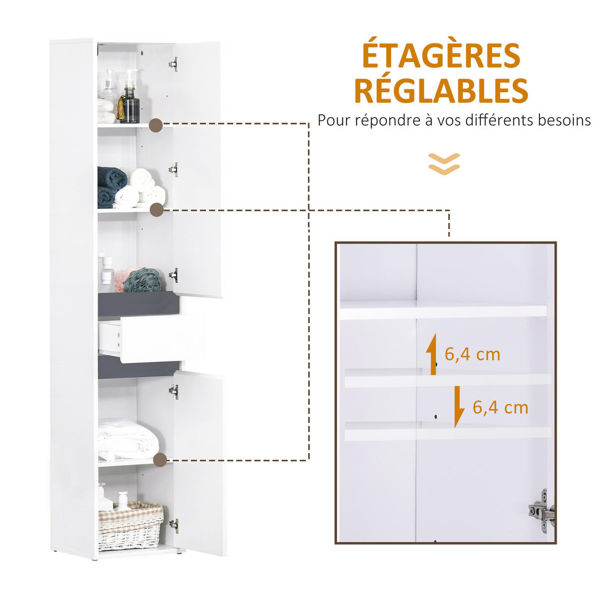 HOCHSCHRANK DE-12521 35/31/172 cm mit Schublade Weiß - Weiß, Holzwerkstoff (31/172/35cm) - ComfortXL