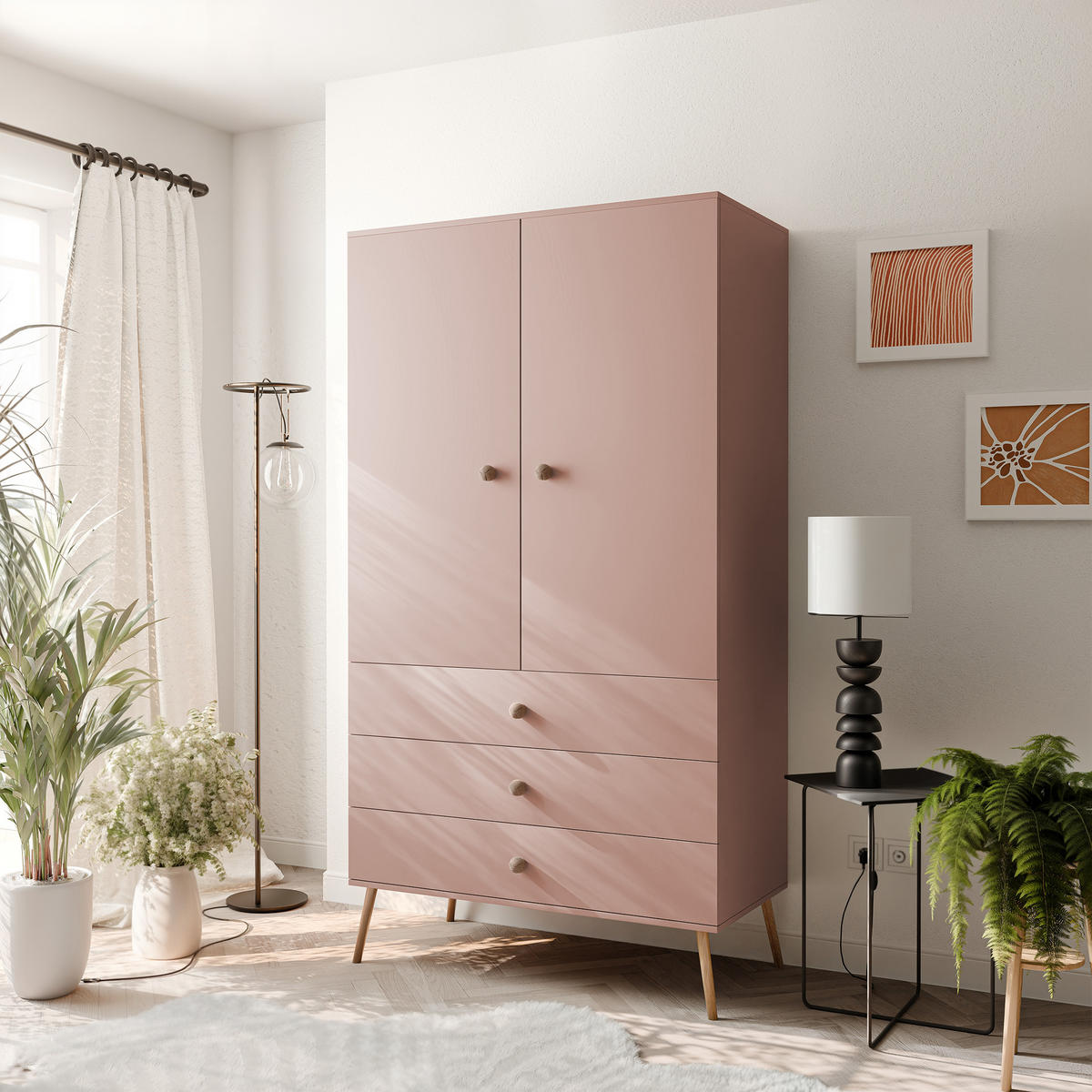 DREHTÜRENSCHRANK VALERIO 2-türig 100/52/202 cm Rosa - Rosa, Naturmaterialien/Holz (100/202/52cm) - Idohome