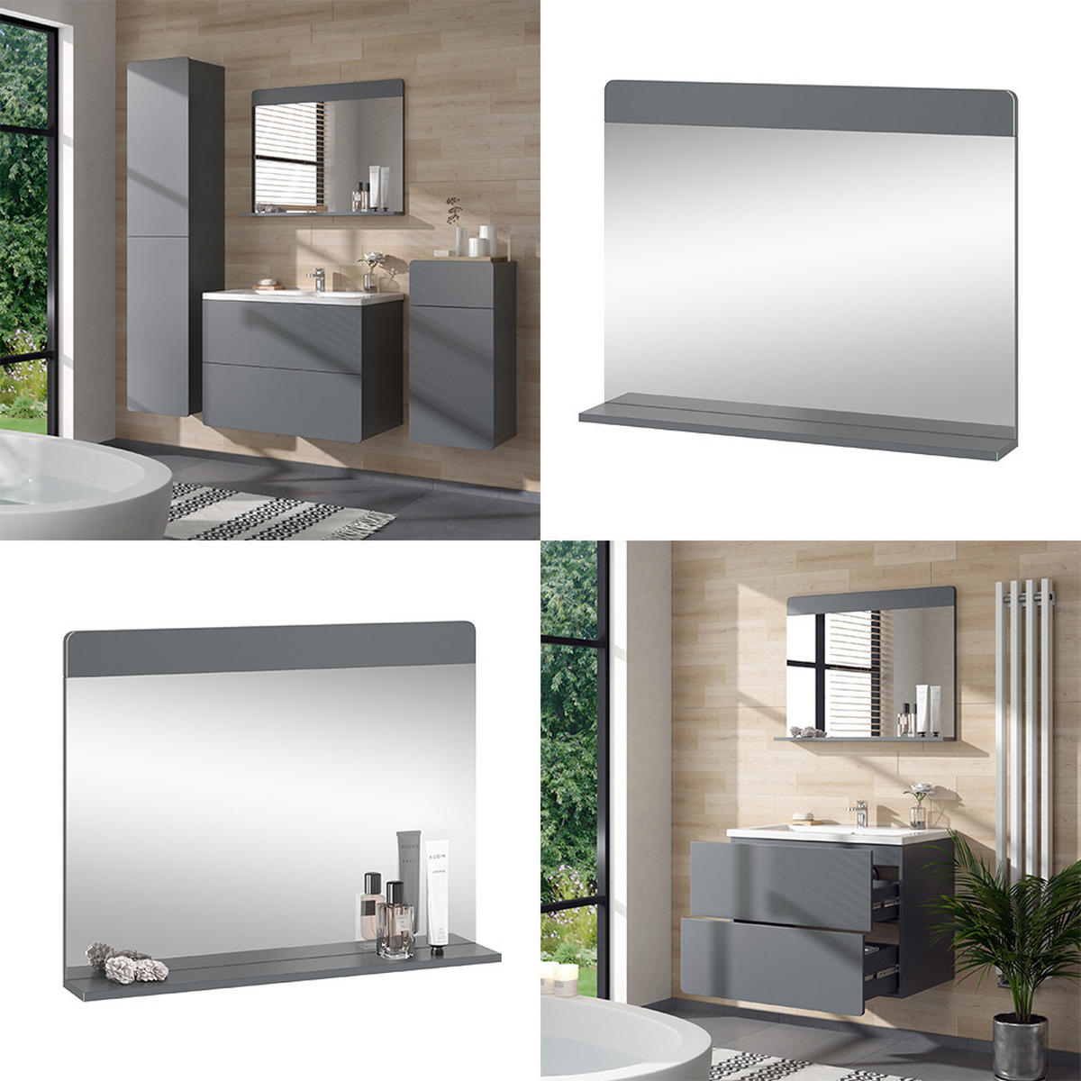BADEZIMMERSPIEGEL Izan Grau 80.1 x 62 cm - Grau, Glas (80.1/62/12cm) - Vicco