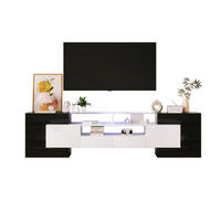 TV ormarić 200/35/60 cm crno-bijeli od iverice i MDF-a s LED rasvjetom i staklenom površinom - crna, drvni materijal (200/60/35cm) - OKWISH