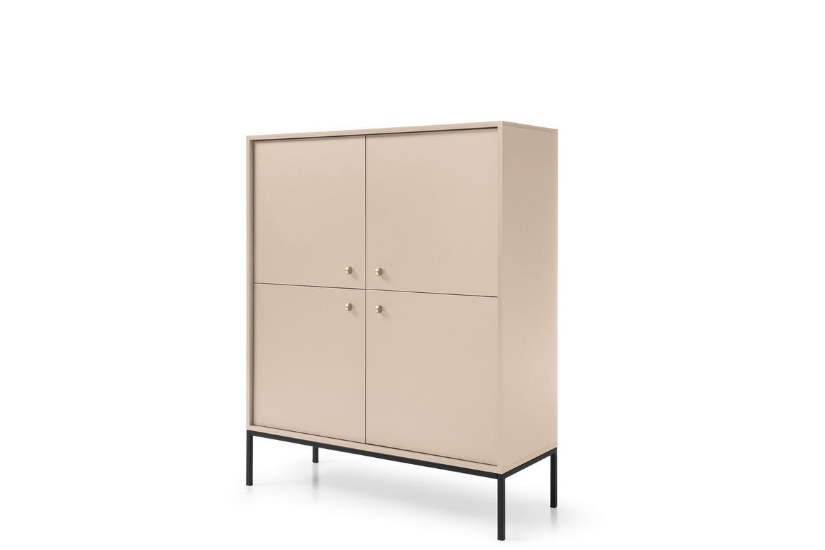 HIGHBOARD Molly Beige, Schwarze Beine, Hochkommode - Beige/Schwarz, Holzwerkstoff/Metall (104/125/39cm) - Bettso