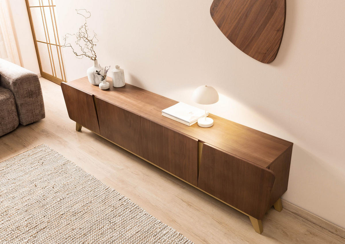 TV-BOARD Nussbaum-Echtholzfurnier 240x40x55 braun lackiert BUTTERFLY #112 - Braun, Holz (240/55/40cm) - Massivmoebel24