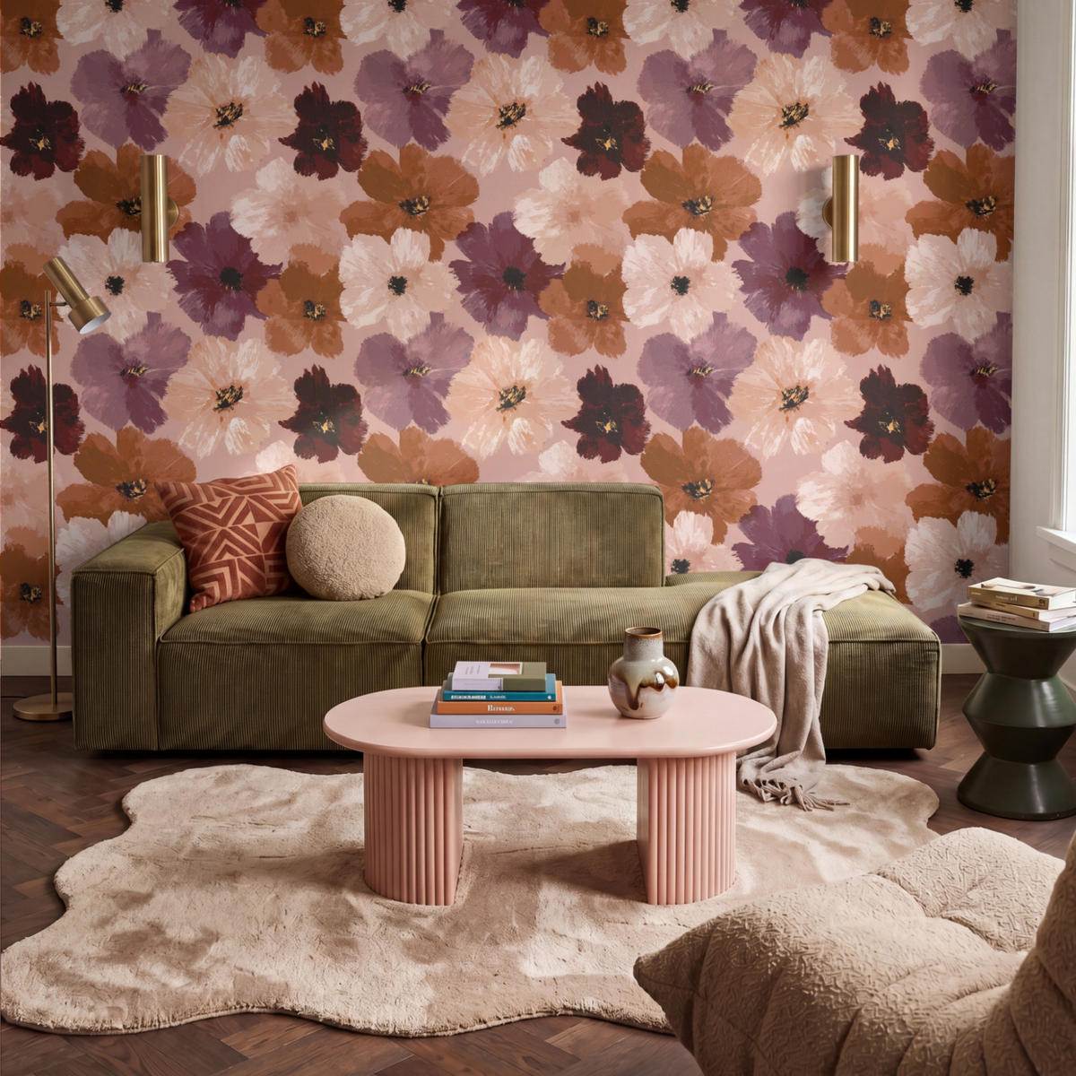TAPETE - Blumen - Abstrakt - Erdtöne - 350x240 cm - Multicolor, Papier (350/240cm) - OnlyWow