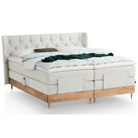 BOXSPRINGBETT ELEKTRISCH VERSTELLBAR EON 160x200 Beige H2 und H3 Bett mit Motor 7-Zonen TFK Matratze inkl. Visco Topper Motorbett mit Eiche - Beige, Textil (160/200cm) - Belanoti