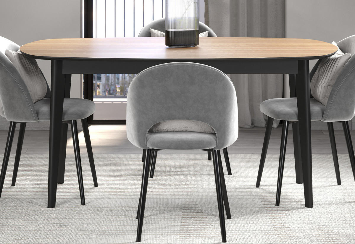ESSTISCH Eiche, schwarz 160 x 90 cm, moderner Küchentisch - Eichefarben/Schwarz, Holzwerkstoff (77/160/90cm) - Top.Furn