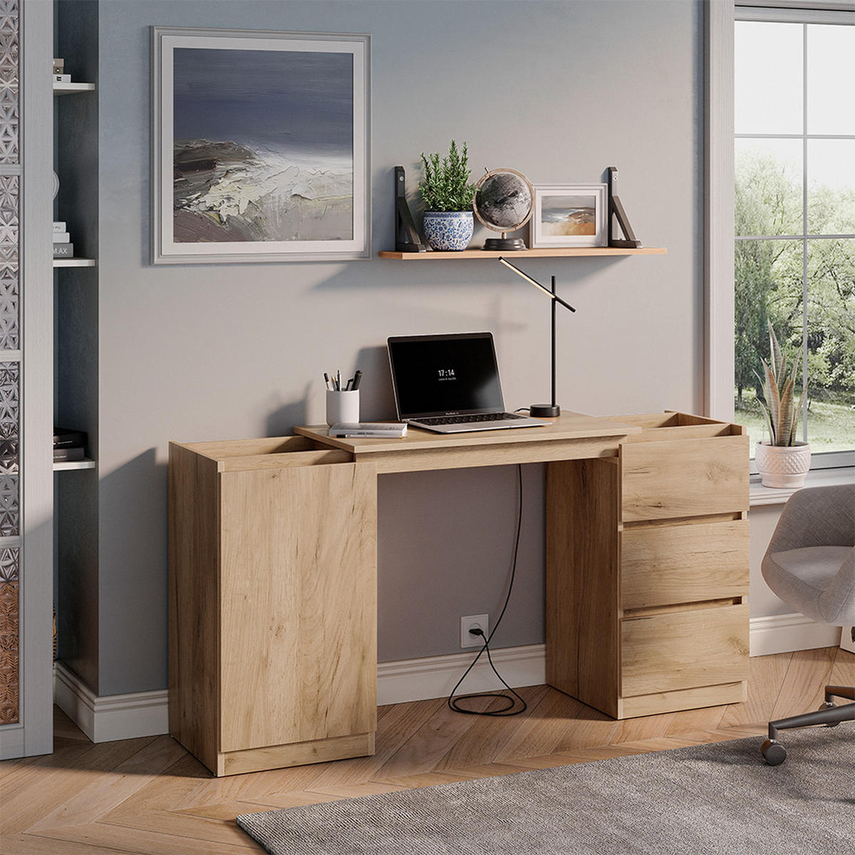 KOMMODE MIT SCHREIBTISCHFUNKTION Varino, Goldkraft Eiche, 80 x 75.5 cm ausziehbar - Honigeiche, Holzwerkstoff (80/75.5/40cm) - Vicco
