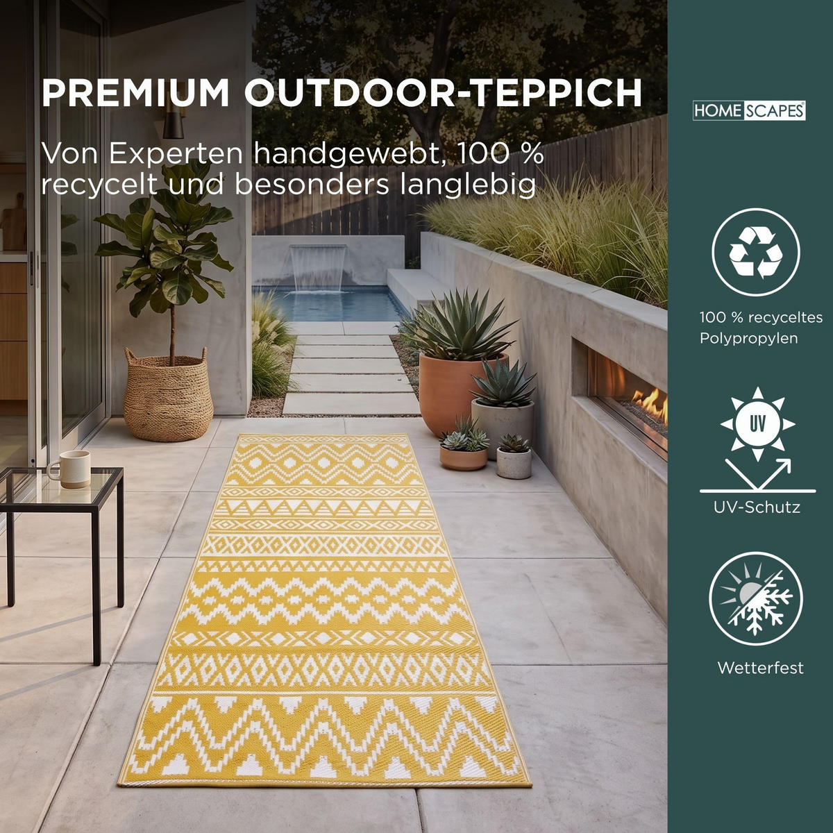 OUTDOORTEPPICH-LÄUFER Anna mit Ethno-Muster 75/200 cm - Gelb, Kunststoff (75/200cm) - Homescapes