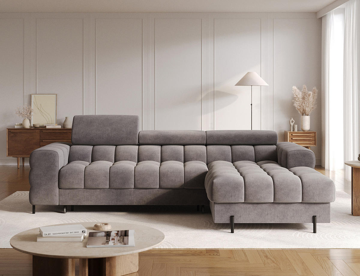 ECKSOFA FELRO mit Schlaffunktion, Bettkasten & verstellbaren Kopfstützen – Modernes Premium-Ecksofa in L-Form - Grau, Kunststoff (181/285cm) - Wohnideebilder