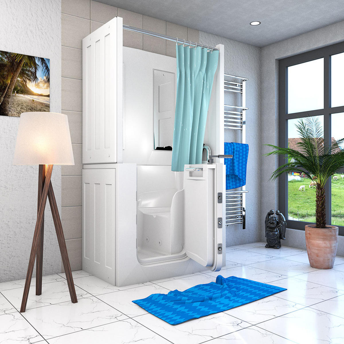 SENIOREN Dusche Sitzwanne Tür S08D-B-R - Weiß, Glas/Kunststoff (110/68/205cm) - AcquaVapore by Sandra Jentho